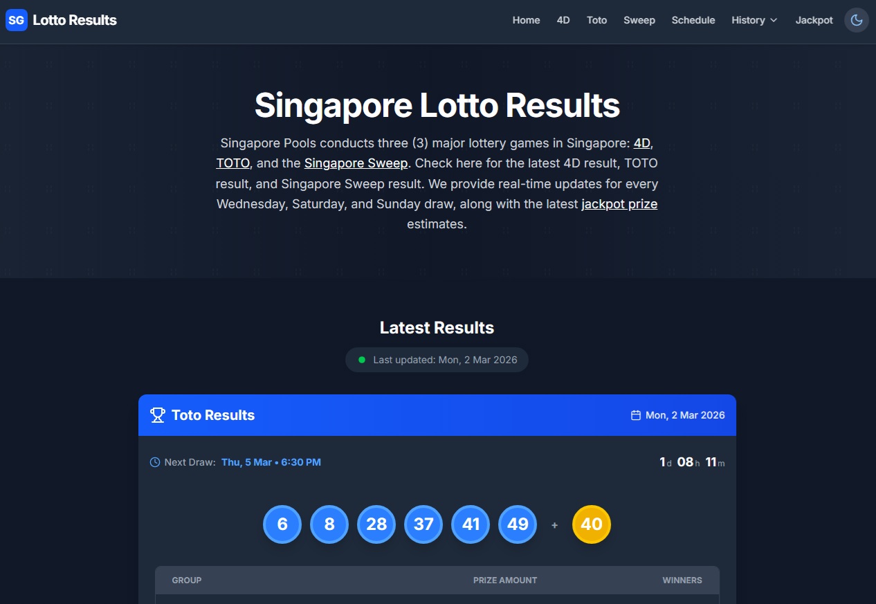 SG Lotto Result screenshot